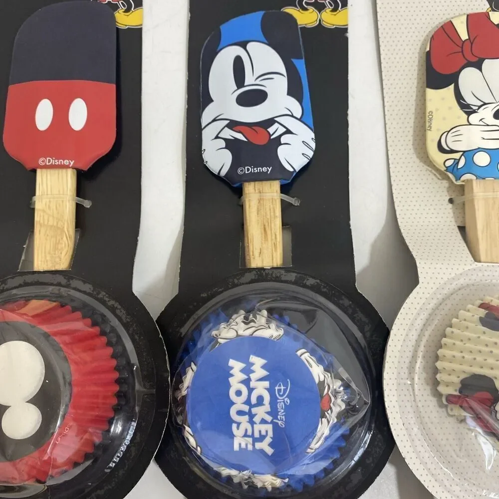 Lot (3) Mickey Minnie Mouse Silicone Baking Spatulas & 24pc Cupcake Liners Sets - Picture 3 of 6